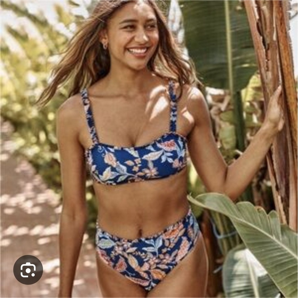 Summersalt Floral Bikini Set Top Size 4 Bottom Size 2 Blue High Rise Cottagecore